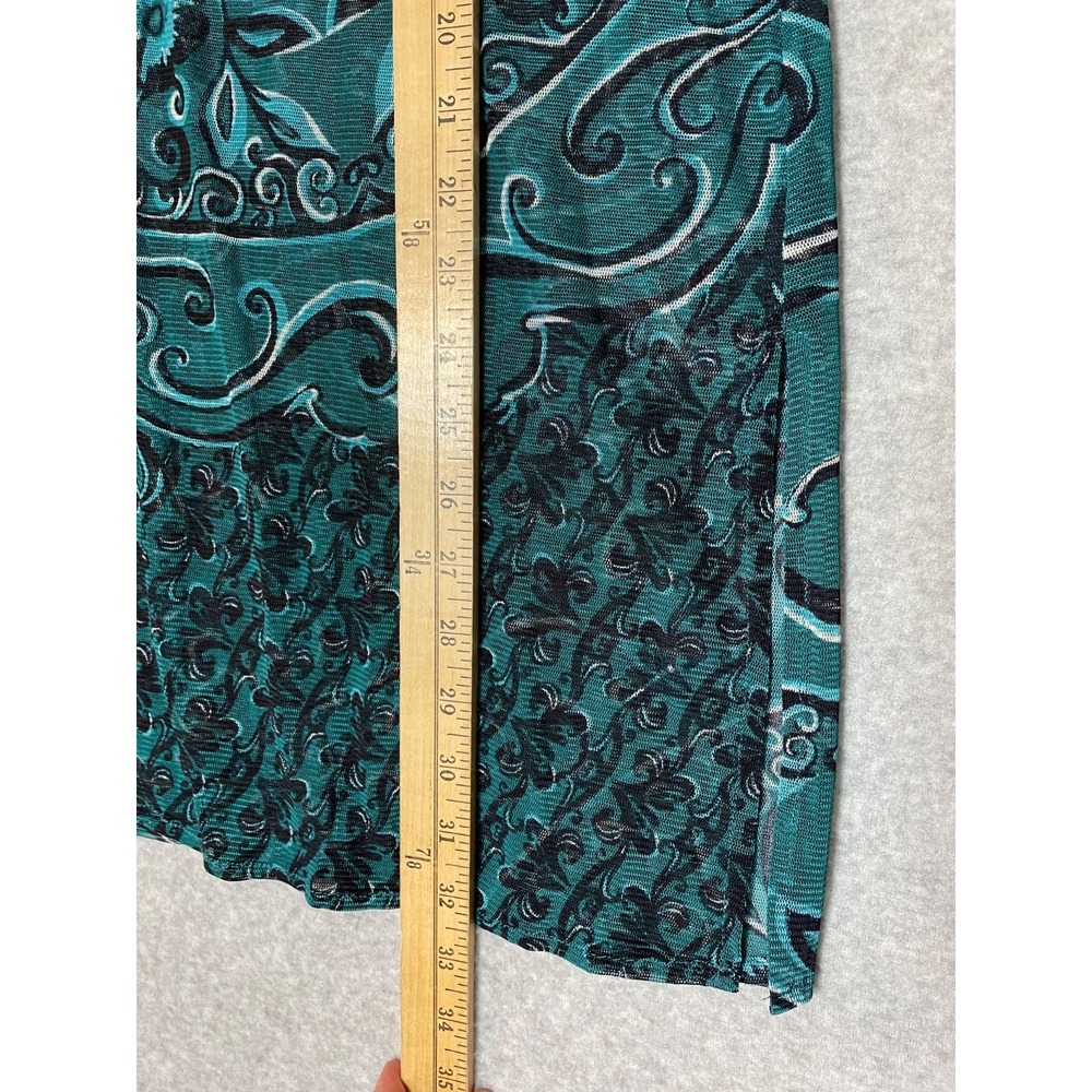 Karen Kane Sheer‎ Tunic Top Womens Size 12/14 Green Floral Button Up Longsleeve - Picture 4 of 9